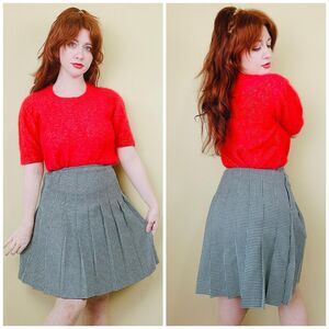 1990s Vintage Green Houndstooth Skirt / 90s High Waisted Pleated Mini / Small